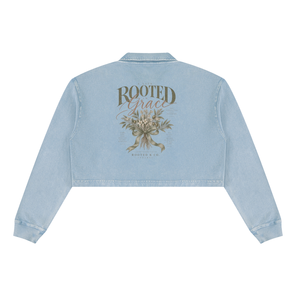 Rooted in Grace Cropped Collared Sweater | Lamentations 3:22–23