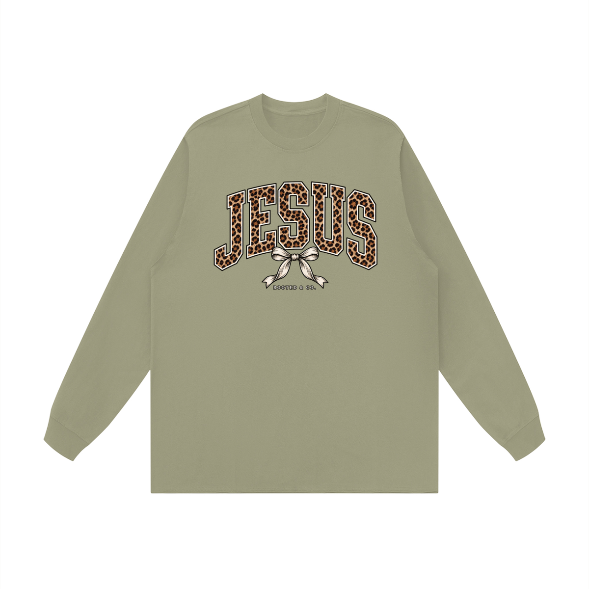 Jesus Leopard Bow Women’s Long Sleeve | Rooted & Co.
