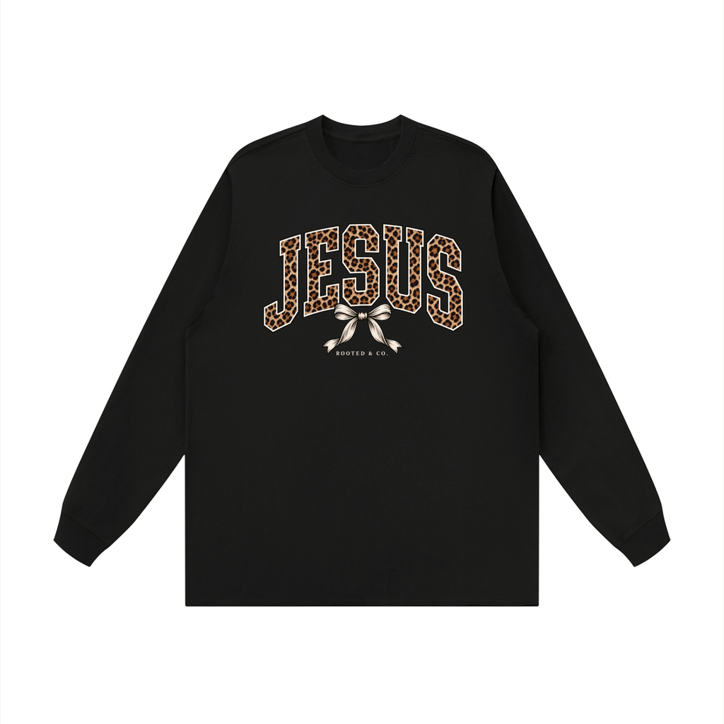 Jesus Leopard Bow Women’s Long Sleeve | Rooted & Co.