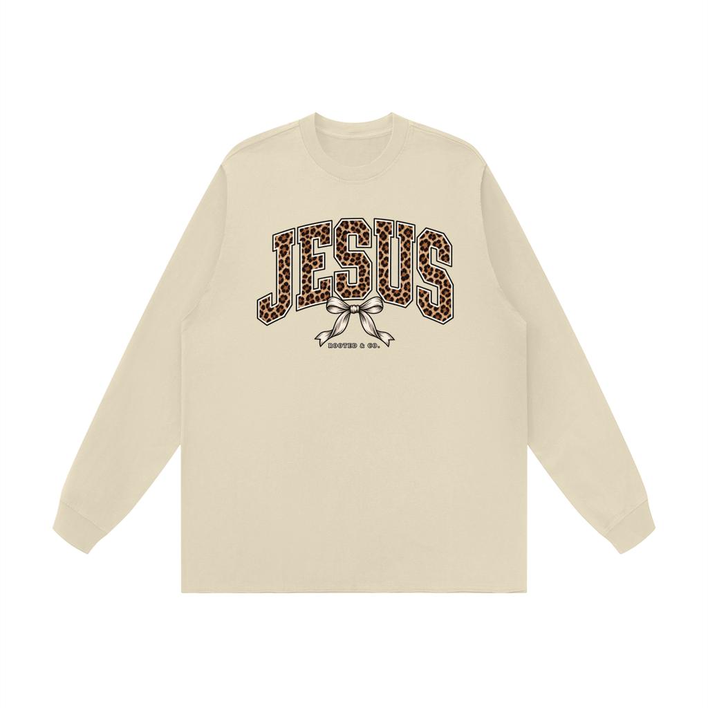 Jesus Leopard Bow Women’s Long Sleeve | Rooted & Co.
