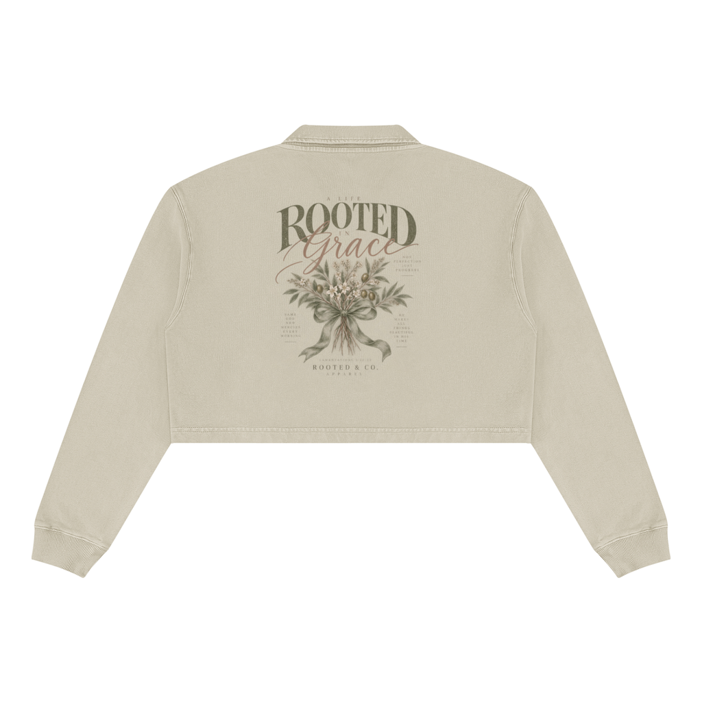 Rooted in Grace Cropped Collared Sweater | Lamentations 3:22–23