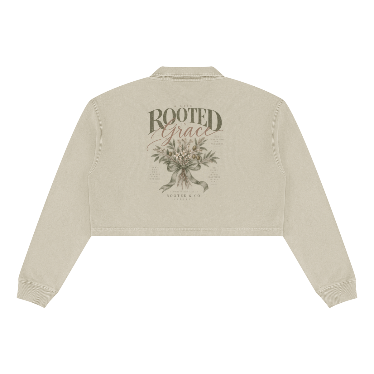Rooted in Grace Cropped Collared Sweater | Lamentations 3:22–23