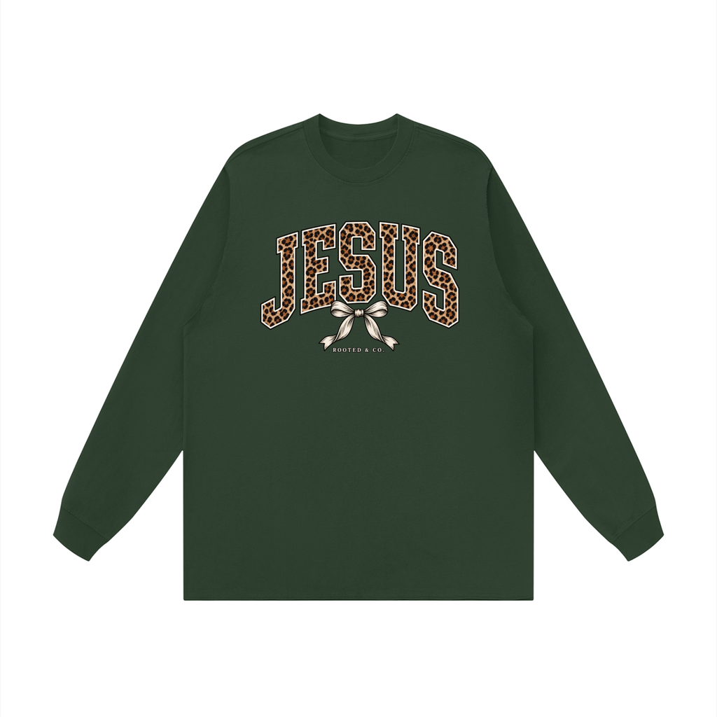 Jesus Leopard Bow Women’s Long Sleeve | Rooted & Co.