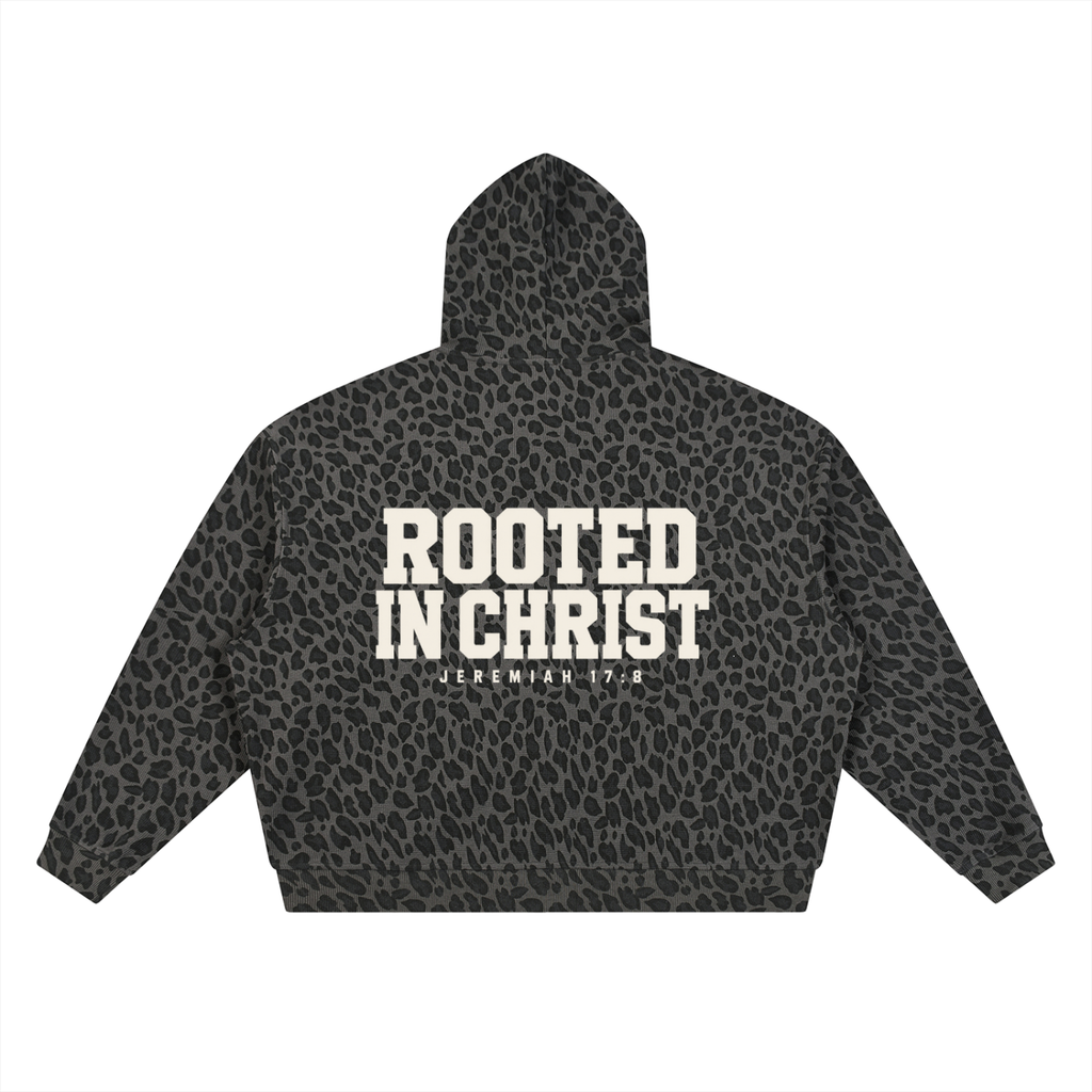 Rooted in Christ Leopard Zip Hoodie
