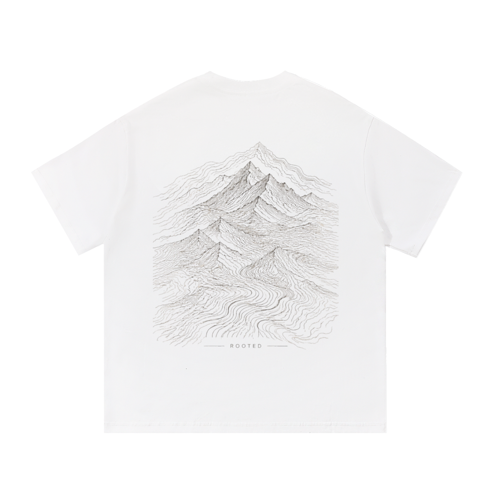 Rooted Topographic Mountain Men’s Tee | Minimal Christian Outdoor Shirt