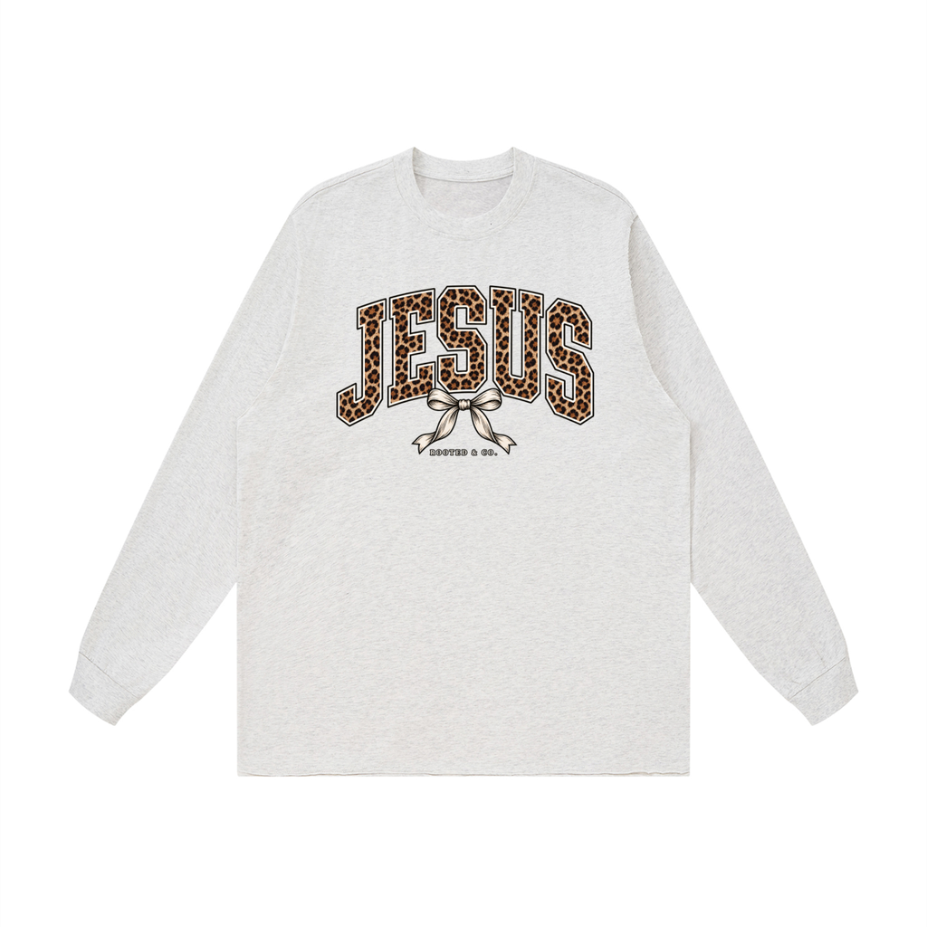 Jesus Leopard Bow Women’s Long Sleeve | Rooted & Co.