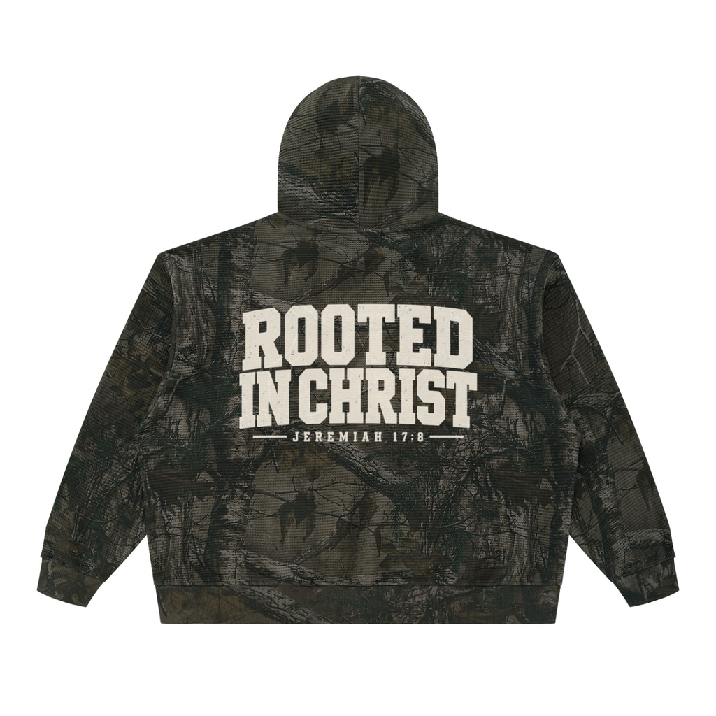 Rooted in Christ | Men's Waffle Knit Camo Hoodie