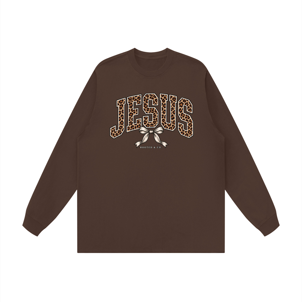 Jesus Leopard Bow Women’s Long Sleeve | Rooted & Co.