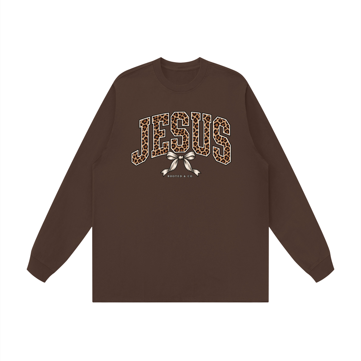 Jesus Leopard Bow Women’s Long Sleeve | Rooted & Co.